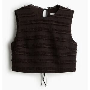H&M Edition Fringe Trimmed Top in Dark Brown Girly Chic Going Out Cropped Small